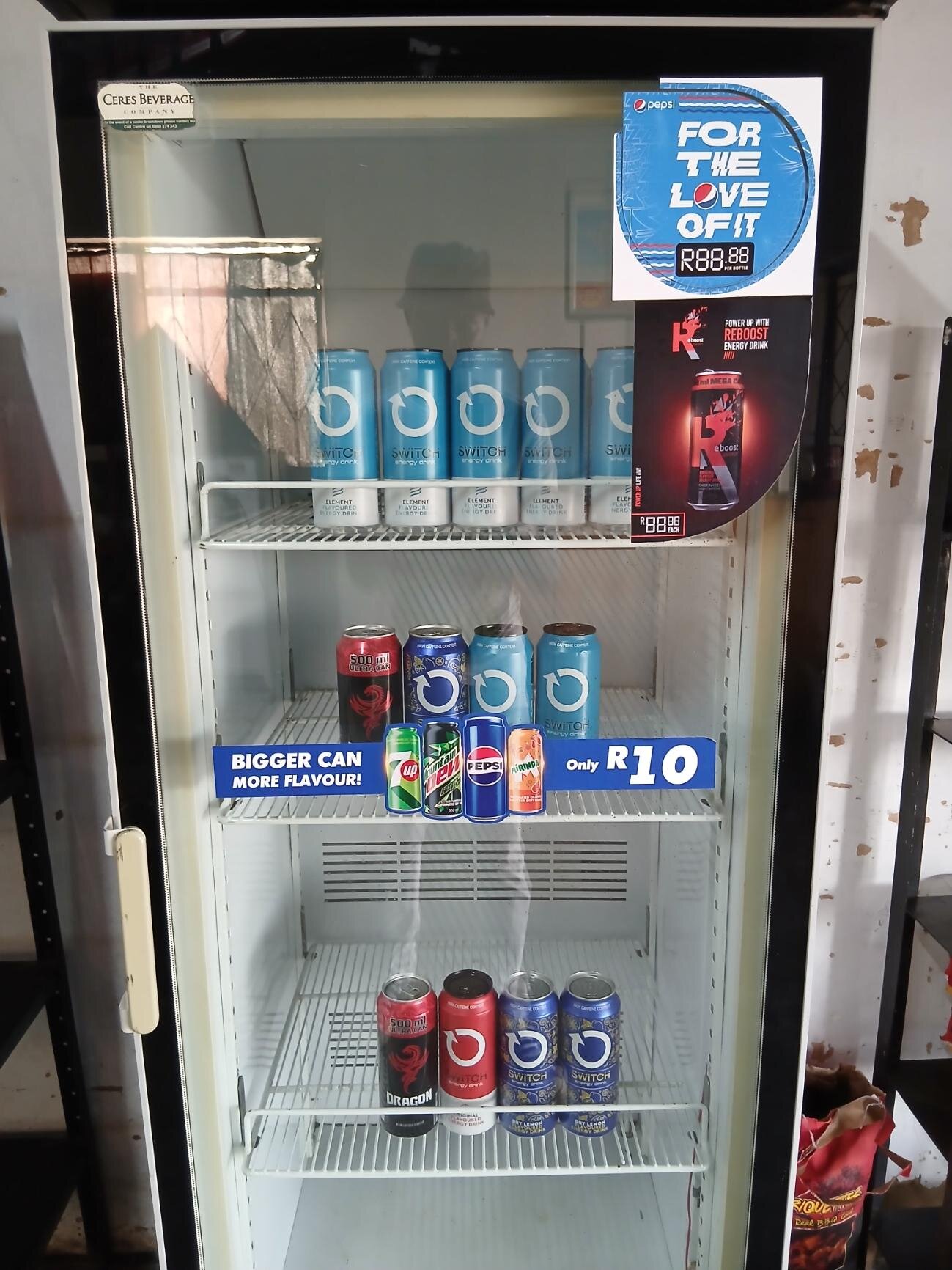 Energy drink selection including Switch and other brands
