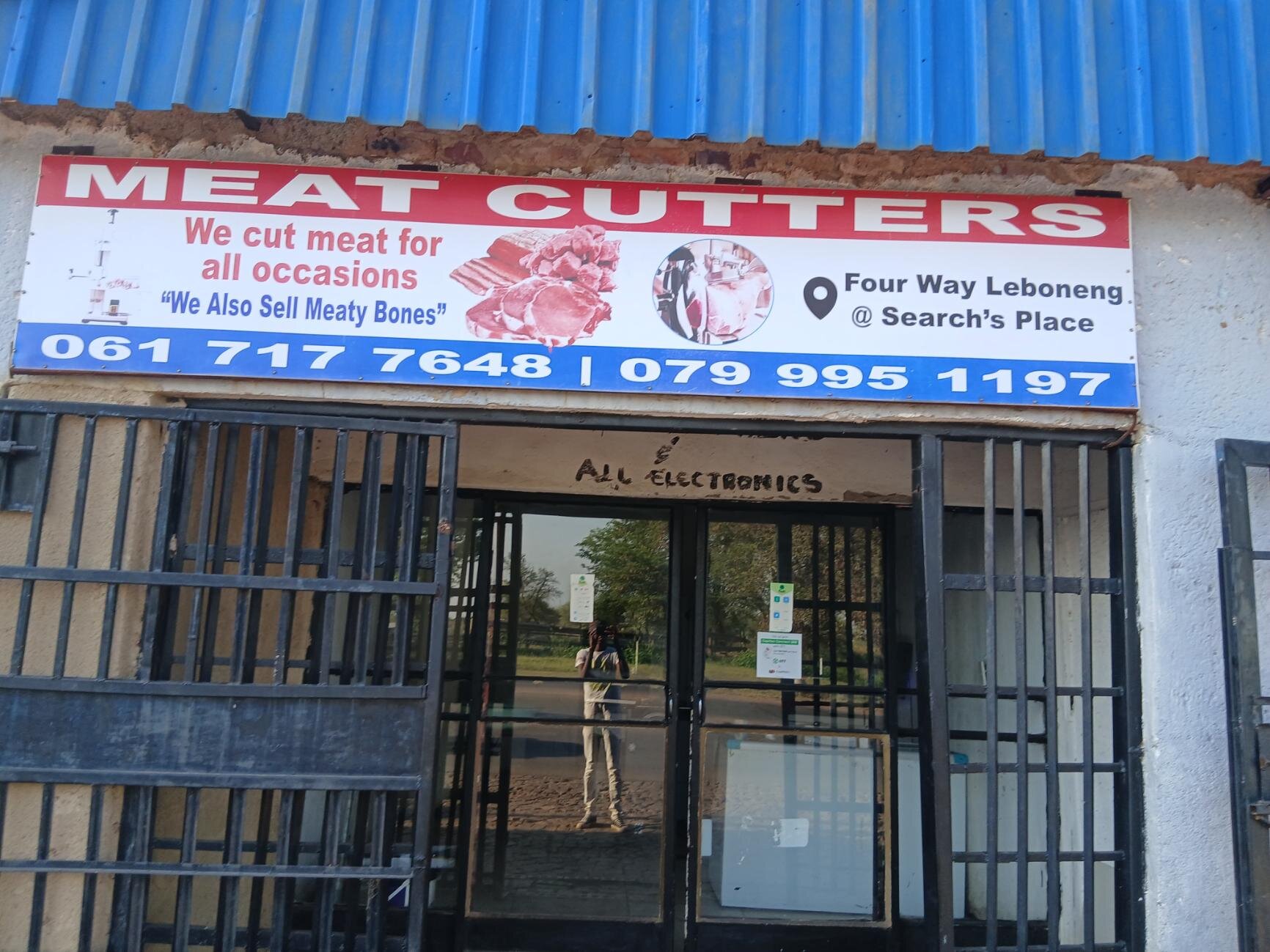 Meat Cutters shop front at Search's Place, Four Way Leboneng
